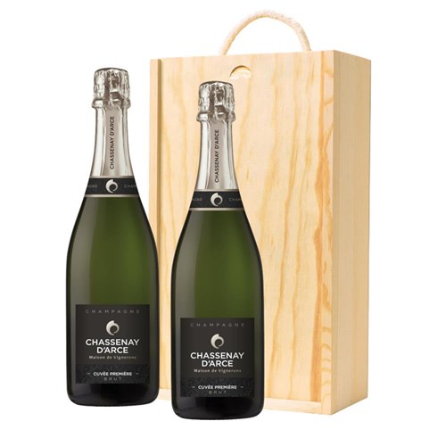 Chassenay d'Arce Cuvee Premiere Brut Champagne 75cl Double Pine Wooden Gift Boxed (2x75cl)